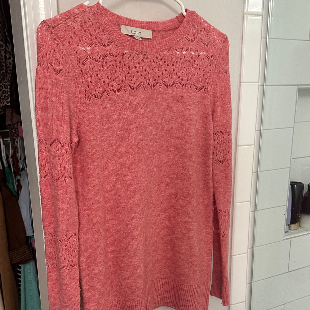LOFT Women's Pink Lace Long Sleeve Top
